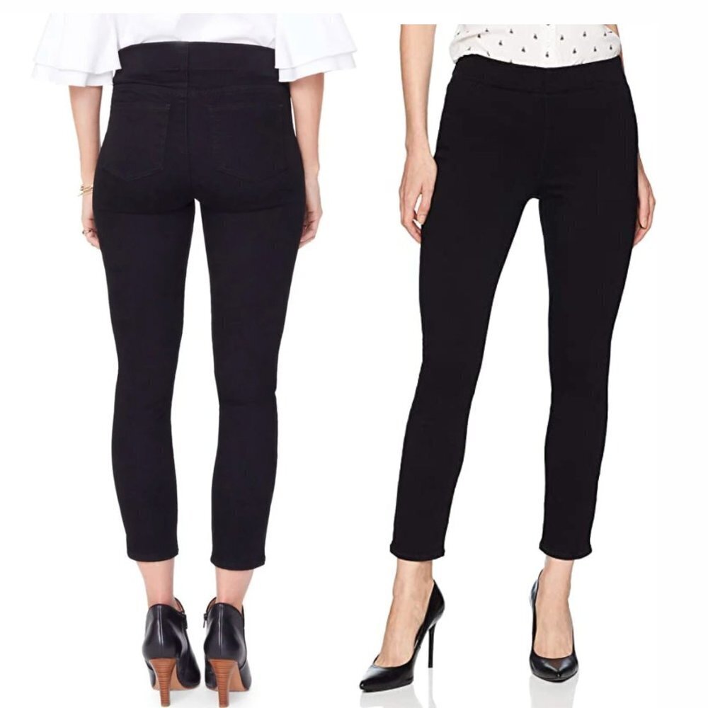 NYDJ Women's Jeans Pull On Ankle Skinny Split Cuff Mid-Rise Black